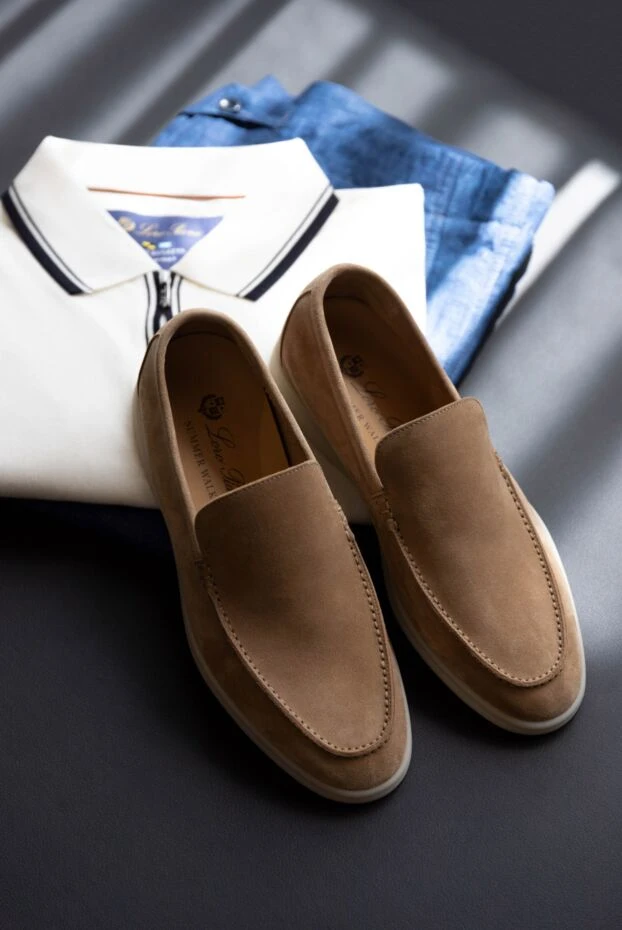 Loro Piana nubuck beige men's loafers with light soles 163806 - photo 2