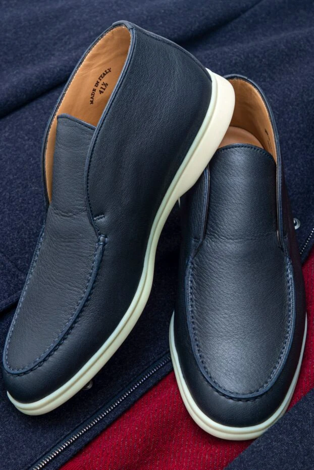 Loro Piana men's leather loafers shoes dark blue on white sole 163830 - photo 2