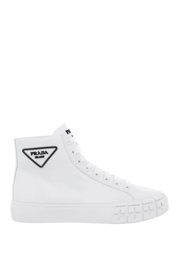 Prada women's high leather sneakers with logo in white 163854 - photo 1