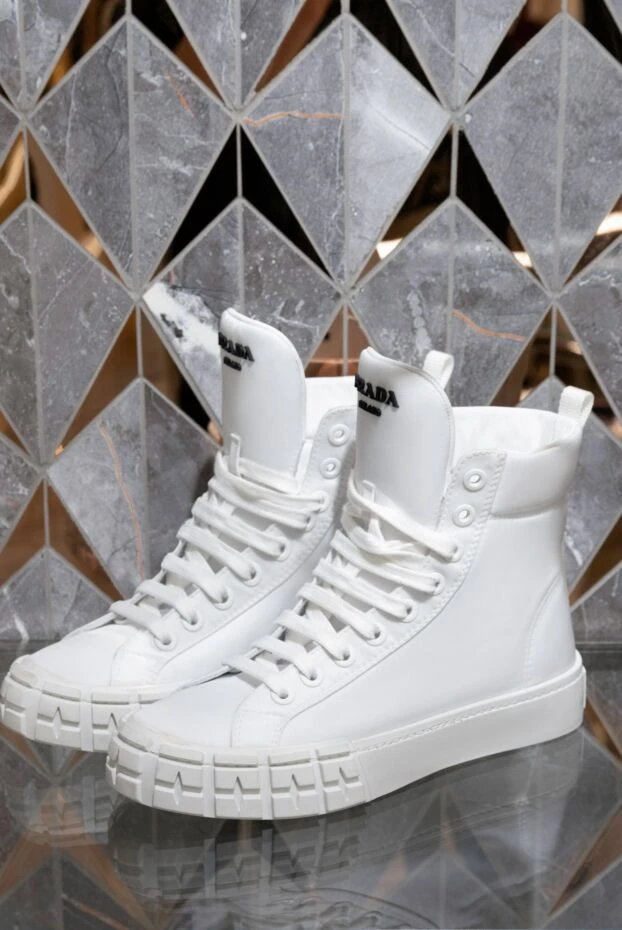 Prada women's high leather sneakers with a pouch in white 163858 - photo 2