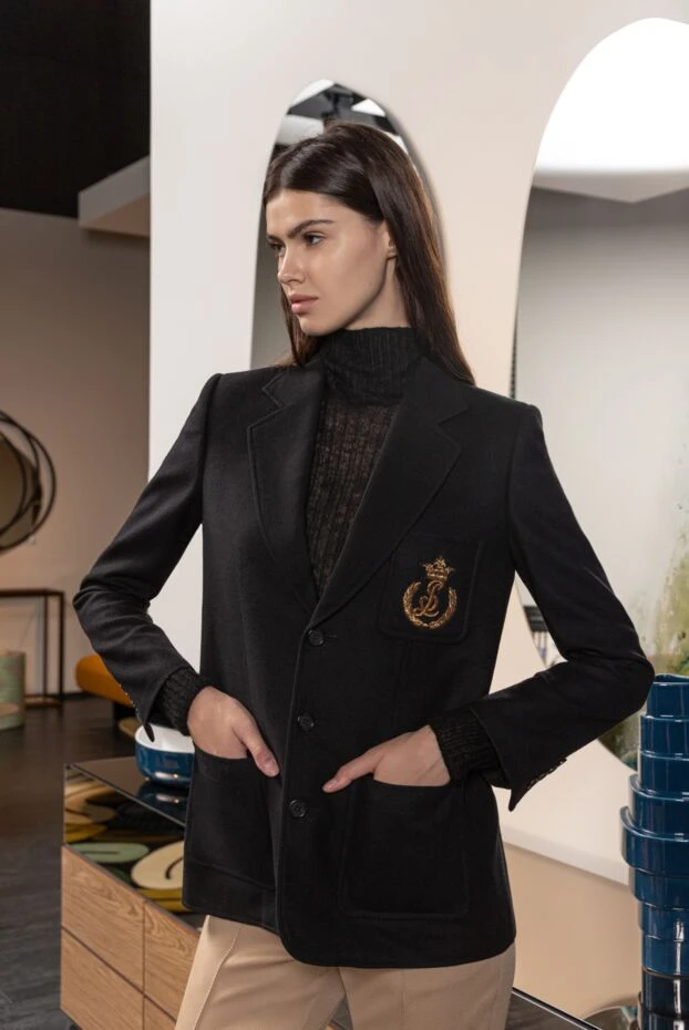 Saint Laurent women's black wool jacket with logo 163914 - photo 3