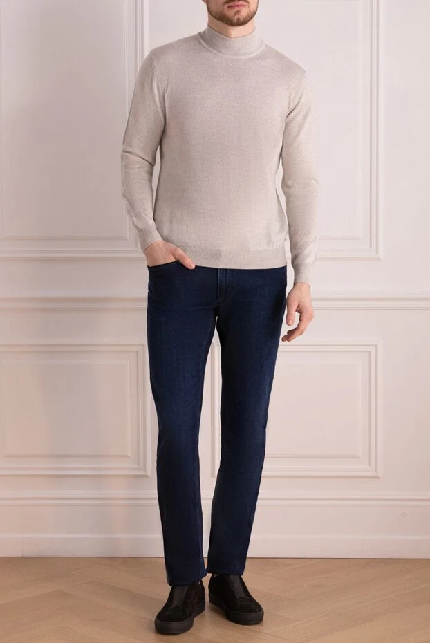 Cesare di Napoli man men's jumper with a high stand-up collar made of wool, beige buy with prices and photos 164009 - photo 2