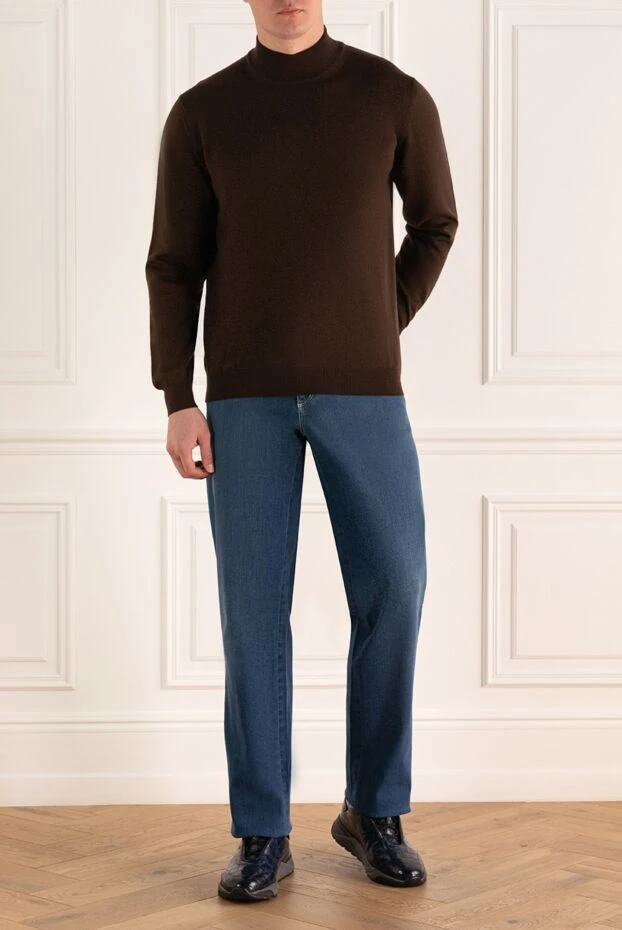 Cesare di Napoli man men's jumper with a high stand-up collar, brown wool buy with prices and photos 164012 - photo 2