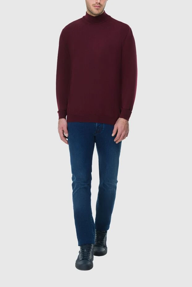 Cesare di Napoli man men's jumper with a high stand-up collar, burgundy wool buy with prices and photos 164013 - photo 2
