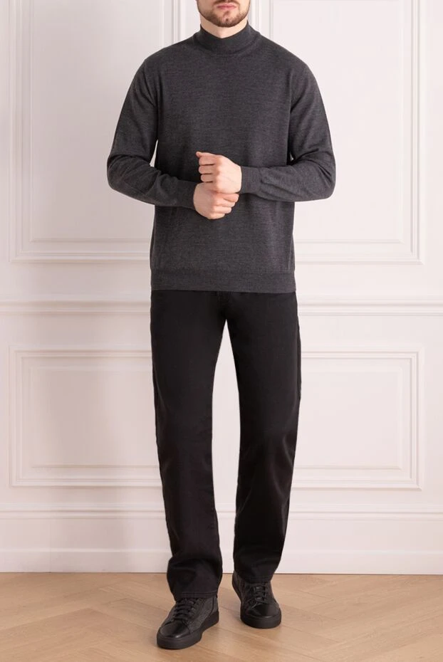 Cesare di Napoli man men's jumper with a high stand-up collar made of wool, gray buy with prices and photos 164014 - photo 2