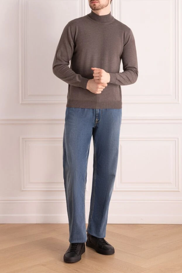 Cesare di Napoli man men's jumper with a high stand-up collar, brown wool buy with prices and photos 164016 - photo 2