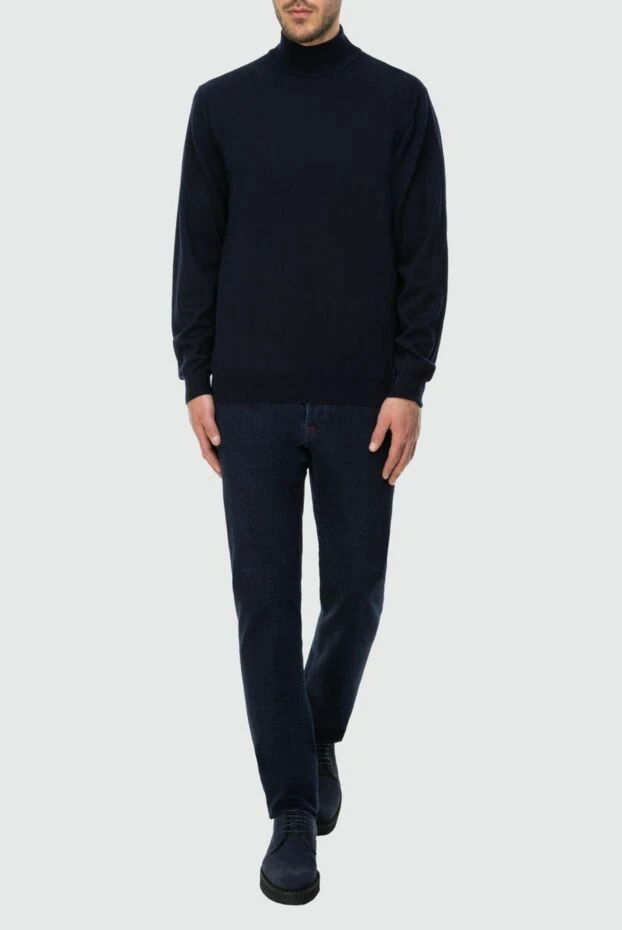 Cesare di Napoli man men's jumper with a high stand-up collar made of wool, blue buy with prices and photos 164019 - photo 2