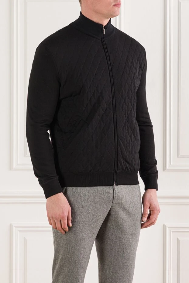 Cesare di Napoli кофта спортивная из шерсти черная мужская 164047 - фото 3