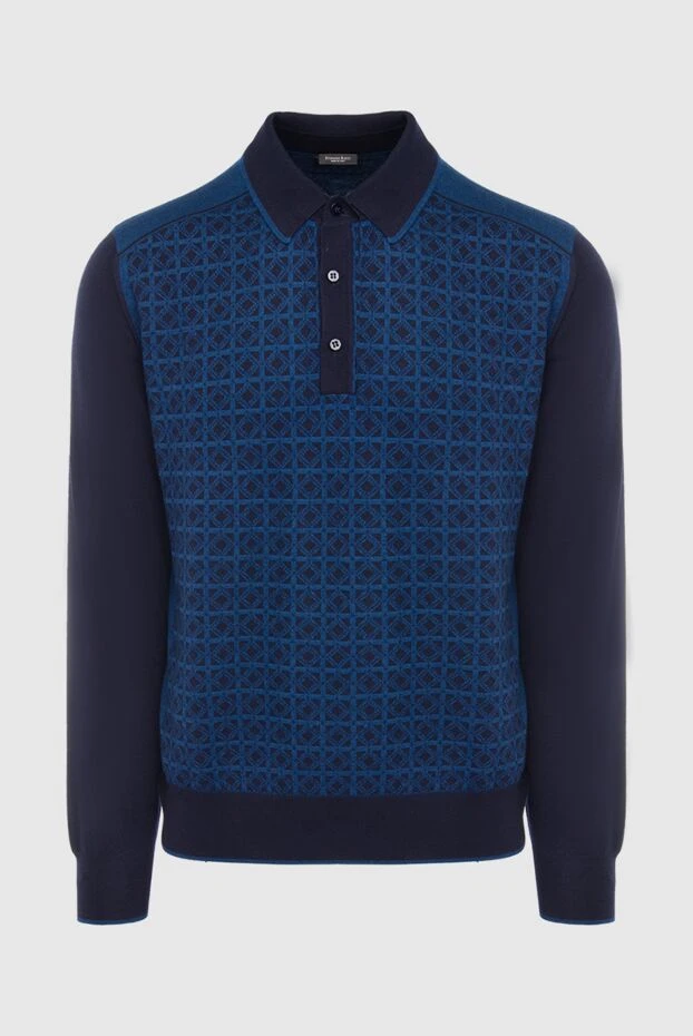 Поло з довгим рукавом з шовку та кашеміру синє чоловіче - фото 1