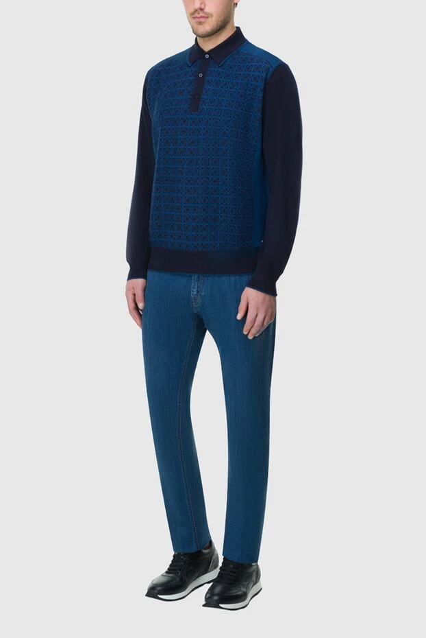 Stefano Ricci поло з довгим рукавом з шовку та кашеміру синє чоловіче 164068 - фото 2