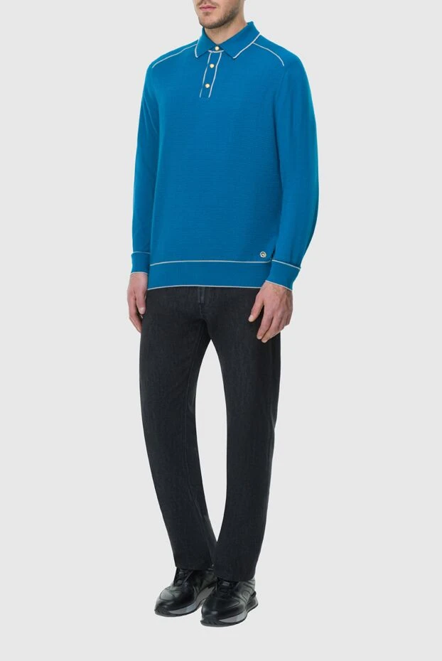 Stefano Ricci поло з довгим рукавом з шовку та кашеміру блакитне чоловіче 164080 - фото 2