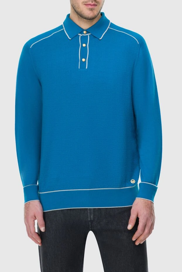 Stefano Ricci поло з довгим рукавом з шовку та кашеміру блакитне чоловіче 164080 - фото 3