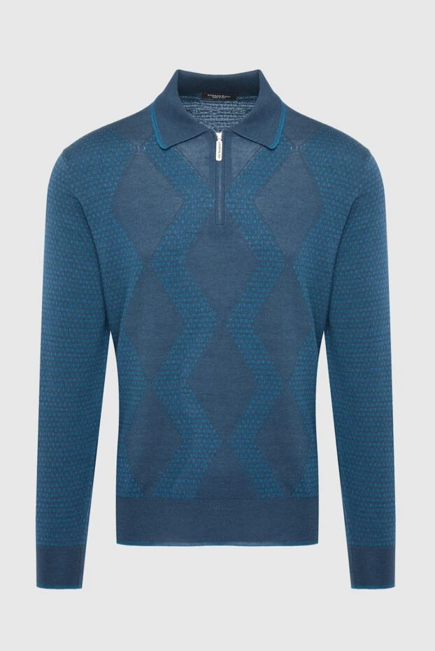 Stefano Ricci поло с длинным рукавом из шелка и кашемира синее мужское 164083 - фото 1