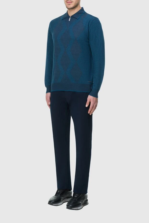 Stefano Ricci поло з довгим рукавом з шовку та кашеміру синє чоловіче 164083 - фото 2