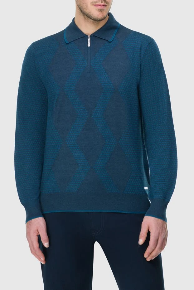 Stefano Ricci поло з довгим рукавом з шовку та кашеміру синє чоловіче 164083 - фото 3