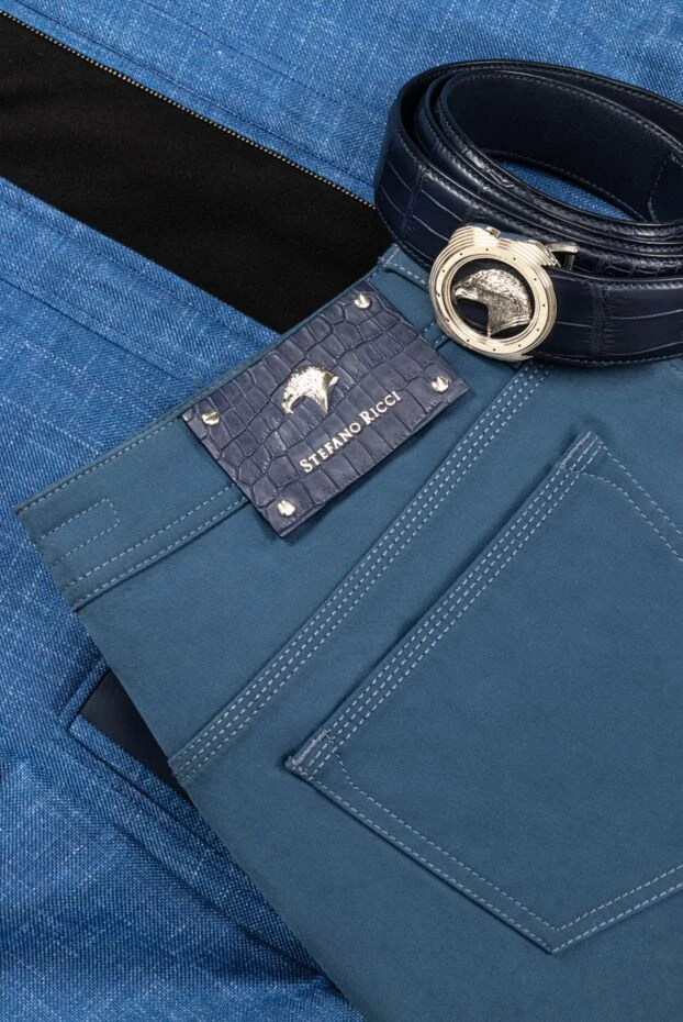 Stefano Ricci джинси блакитні з еластичної бавовни з фірмовою нашивкою 164114 - фото 2