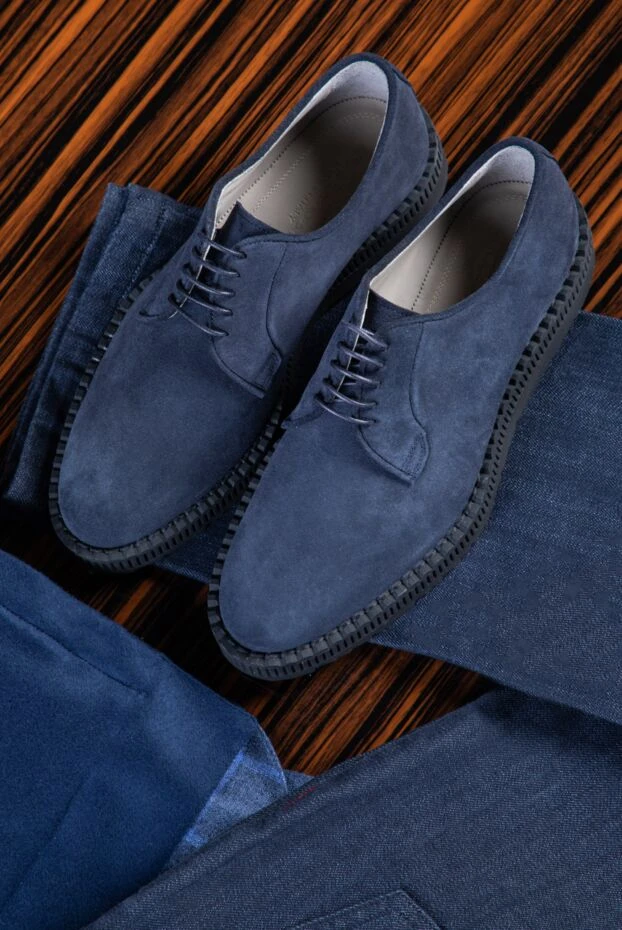 Kiton dark blue suede shoes with chunky serrated soles 164230 - photo 2