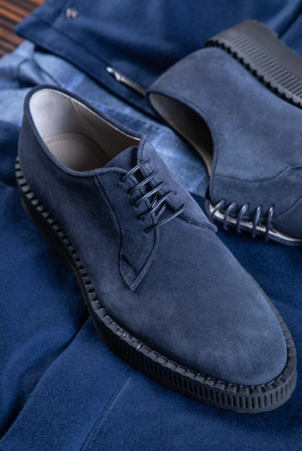 Kiton dark blue suede shoes with chunky serrated soles 164230 - photo 3