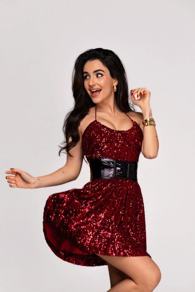 Saint Laurent бордовое вечернее платье мини с пайетками и завышенной линией талии 164248 - фото 2