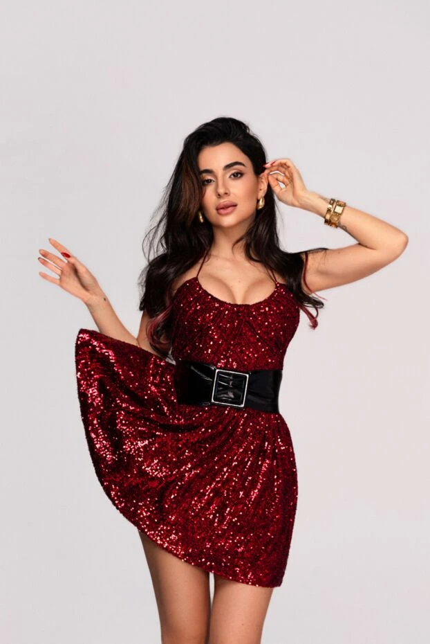 Saint Laurent бордовое вечернее платье мини с пайетками и завышенной линией талии 164248 - фото 3