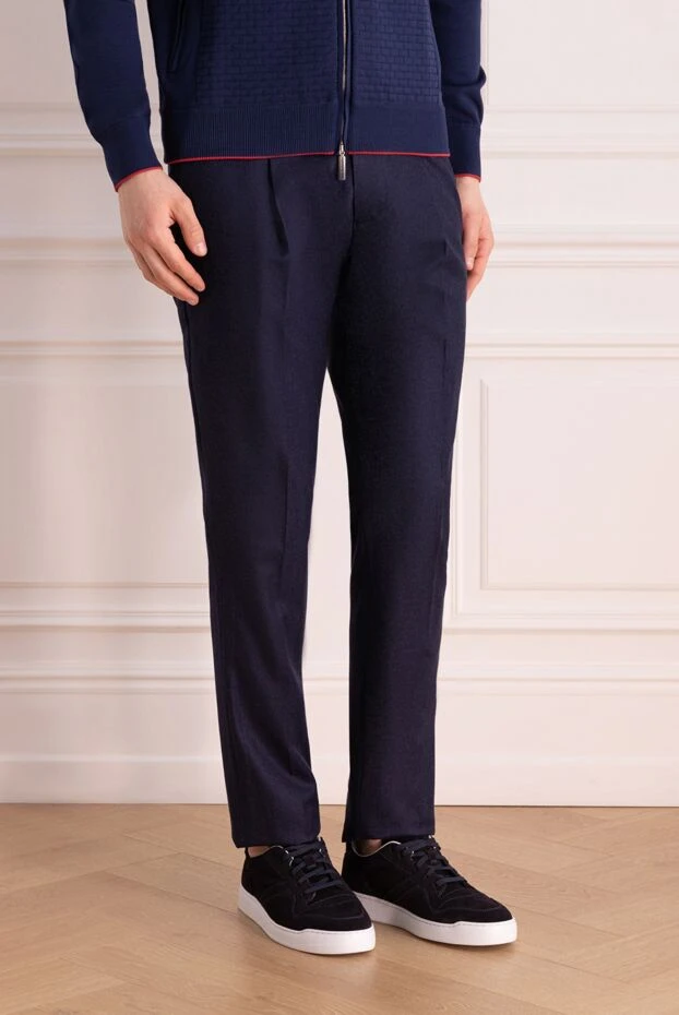 Brunello Cucinelli штани синього кольору з вовни з поясом на кулісці 164301 - фото 3