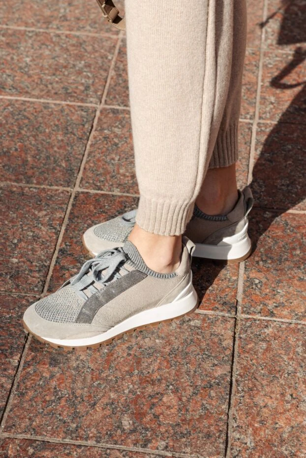 Brunello Cucinelli women's beige sneakers with shiny inserts 164325 - photo 2