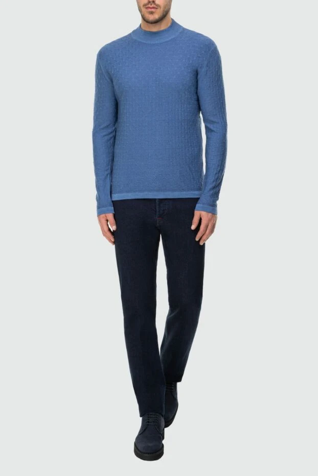 Cesare di Napoli man men's jumper with a high stand-up collar made of wool, blue buy with prices and photos 164392 - photo 2