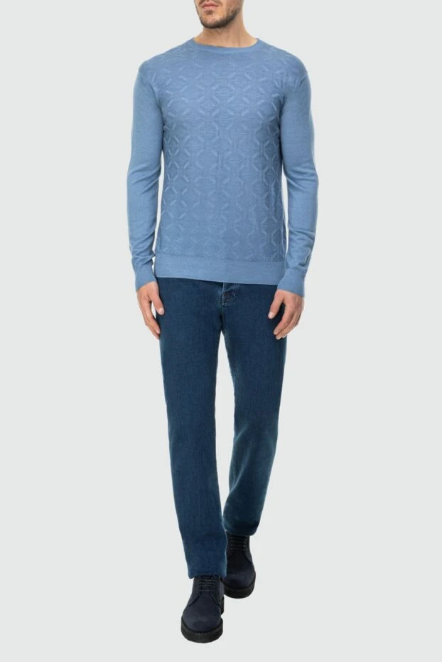 Light blue patterned lightweight wool jumper for men - photo 2