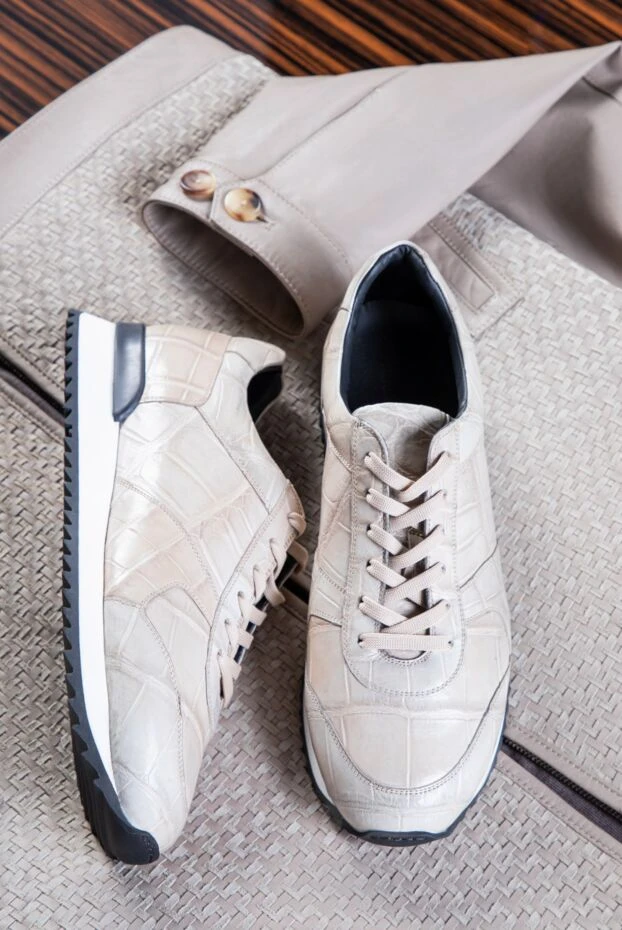 Cesare di Napoli кроссовки из кожи крокодила бежевые мужские 164456 - фото 2