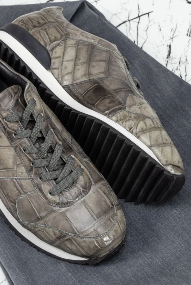 Cesare di Napoli кроссовки из кожи крокодила серо-оливкового цвета с зубчатой подошвой 164457 - фото 2