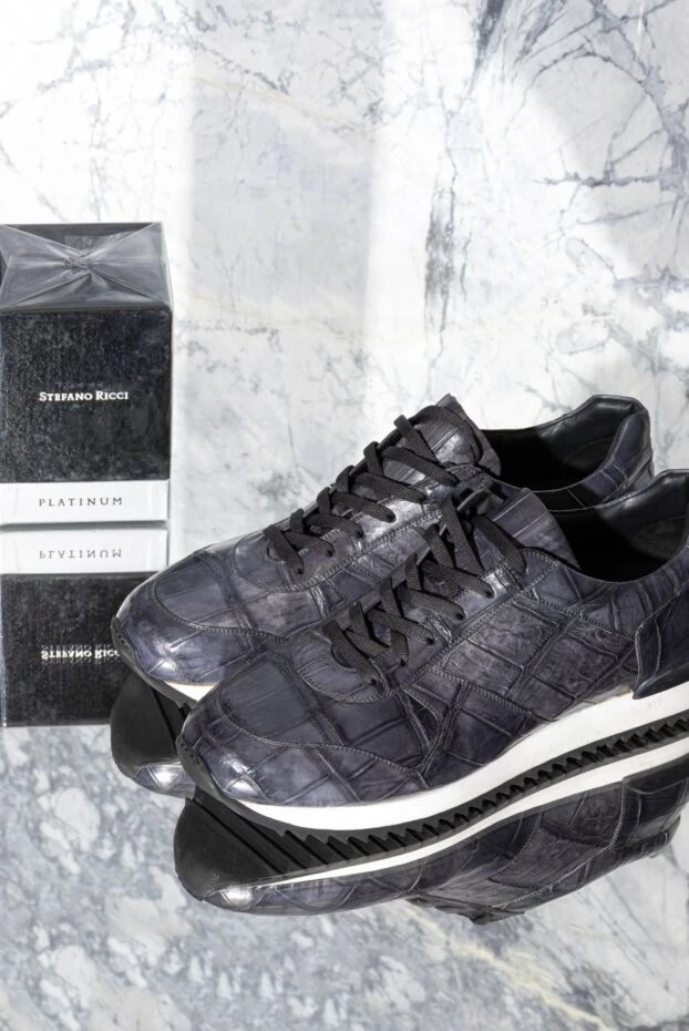 Cesare di Napoli кожаные кроссовки из кожи крокодила и контрастной ребристой подошвой 164458 - фото 2