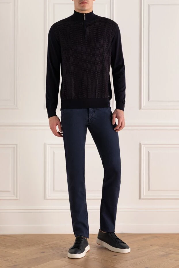 Stefano Ricci тройер із кашеміру та шовку синій чоловічий 164531 - фото 2