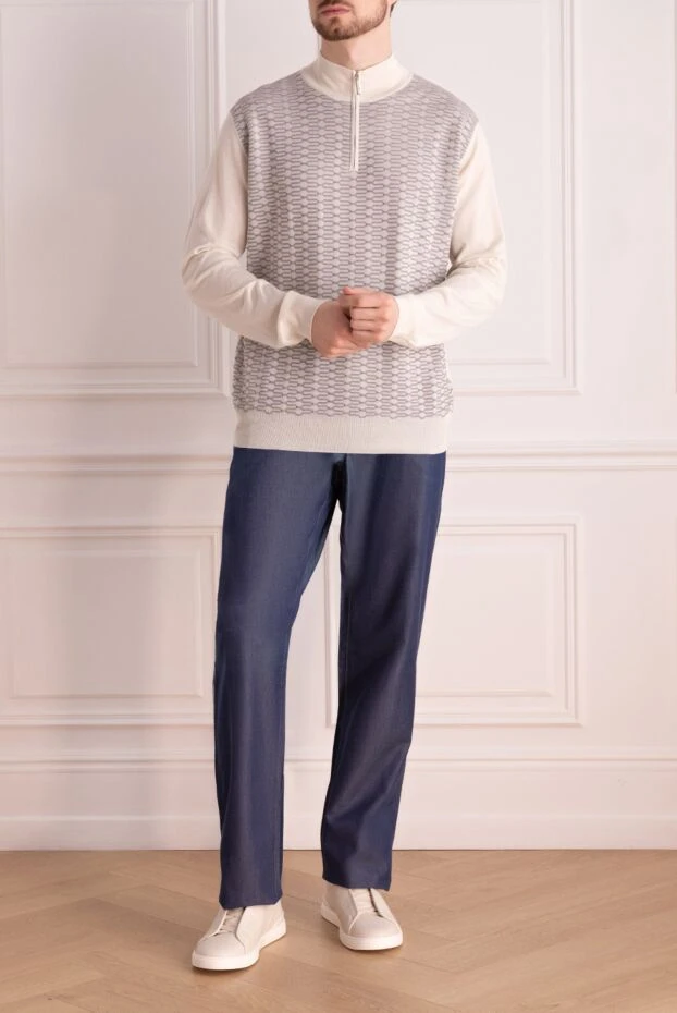 Stefano Ricci тройер із кашеміру та шовку білий чоловічий 164532 - фото 2