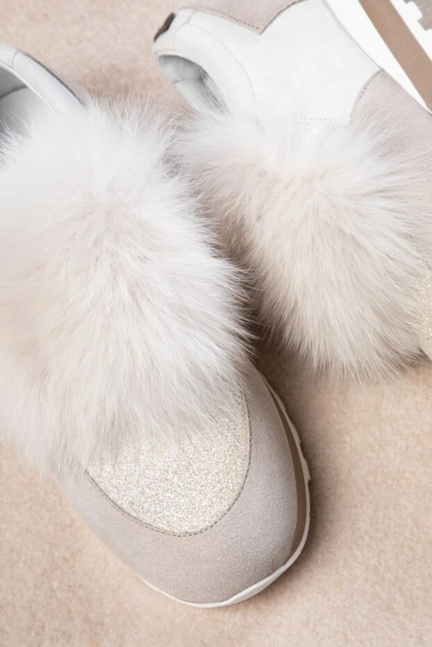 Кроссовки женские с декоративным мехом бежевые - фото 2