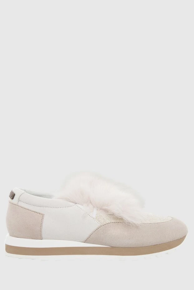 Peserico women's sneakers in beige with decorative fur 164609 - photo 1