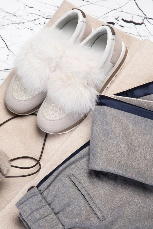 Peserico women's sneakers in beige with decorative fur 164609 - photo 3