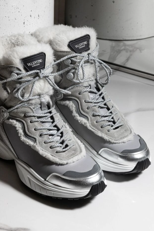 Valentino women's gray sneakers-boots made of leather and fur 164616 - photo 2