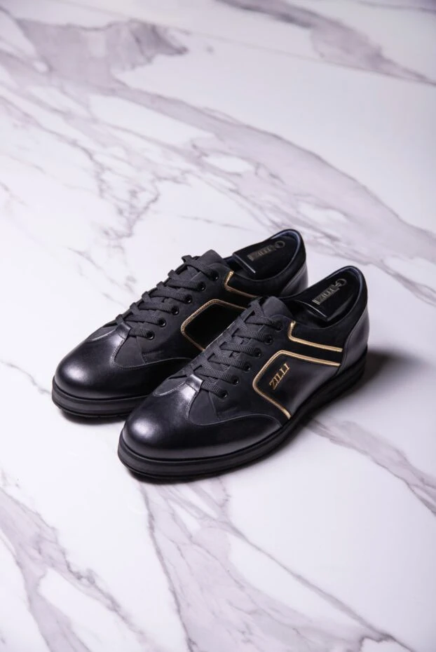 Zilli кроссовки из чёрной кожи с золотистой отделкой и логотипом 164682 - фото 2