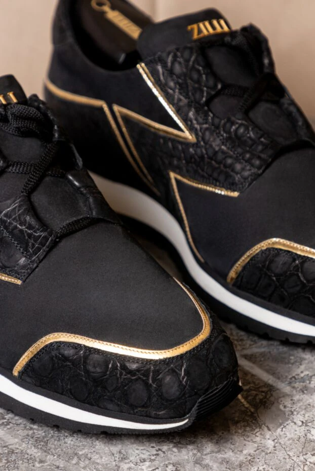 Zilli сникеры из кожи крокодила и нубука черные мужские 164688 - фото 2