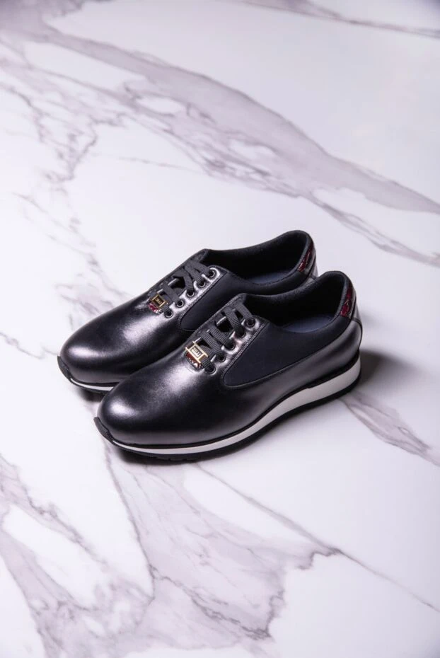 Zilli кроссовки из кожи и кожи крокодила черные мужские 164689 - фото 2