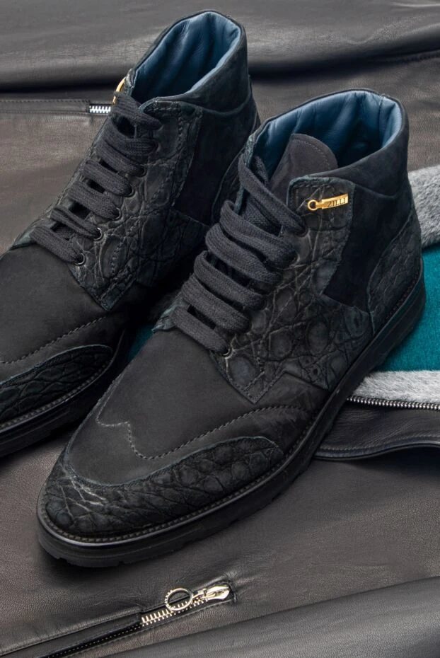 Zilli мужские ботинки из нубука и кожи крокодила черные 164690 - фото 2