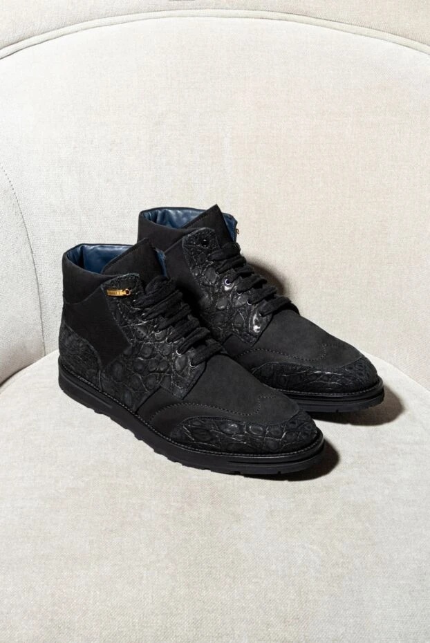 Zilli мужские ботинки из нубука и кожи крокодила черные 164690 - фото 3