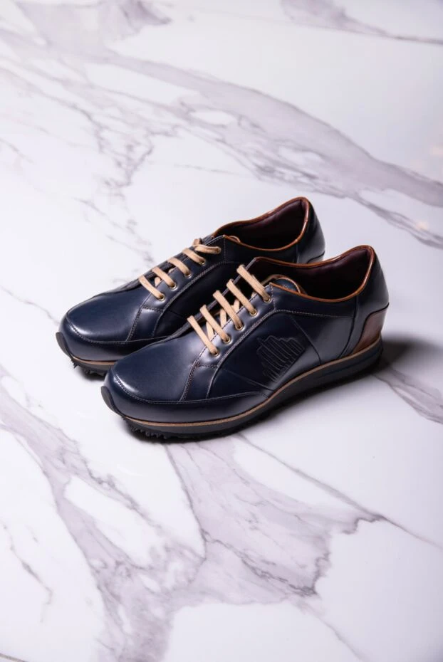 Zilli синие кроссовки из гладкой кожи с контрастной пяткой и прошивкой сбоку 164697 - фото 2