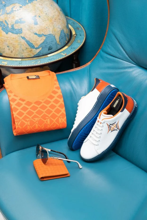 Zilli white sneakers with embroidery and contrasting black and orange trim 164700 - photo 2