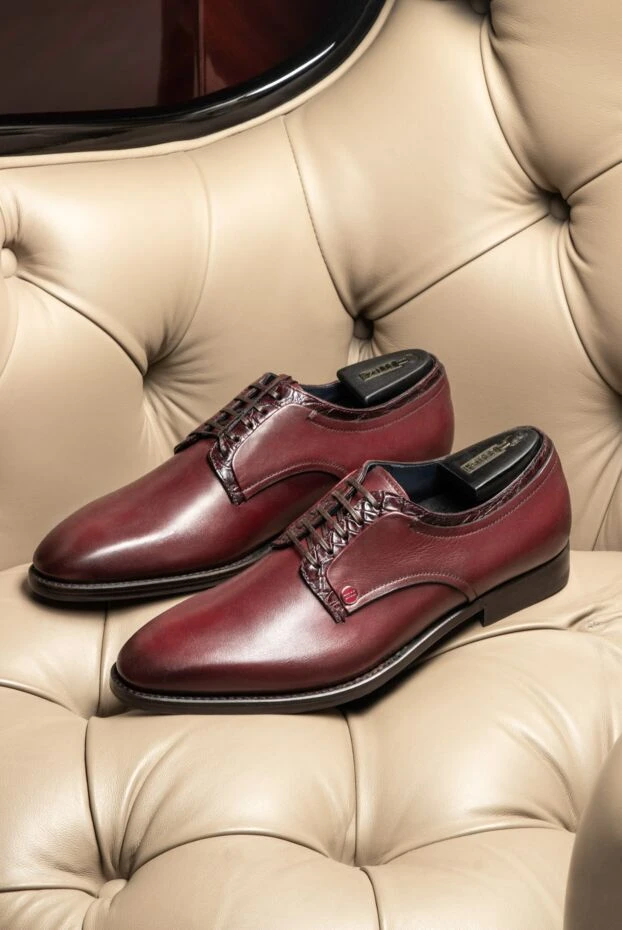 Zilli burgundy leather derby shoes with textured inserts for men 164704 - photo 2
