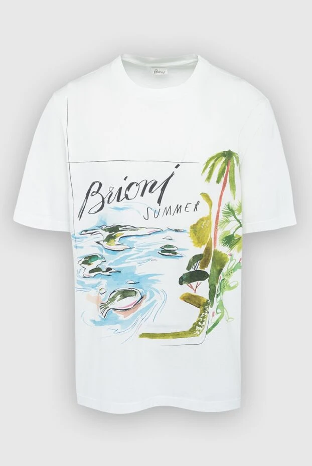 Brioni men's white cotton t-shirt with island and palm print 195524 - photo 1