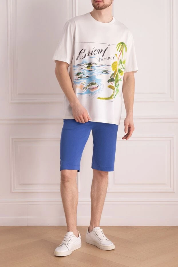 Brioni men's white cotton t-shirt with island and palm print 195524 - photo 3