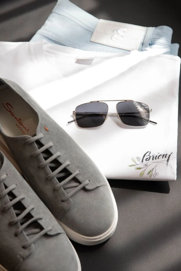 Brioni men's white cotton jersey t-shirt with signature embroidery 164746 - photo 2