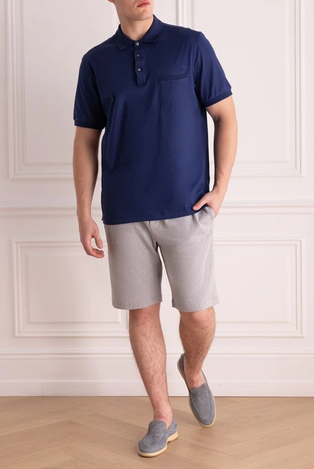 Brioni men's blue cotton polo shirt with chest pocket 197116 - photo 2