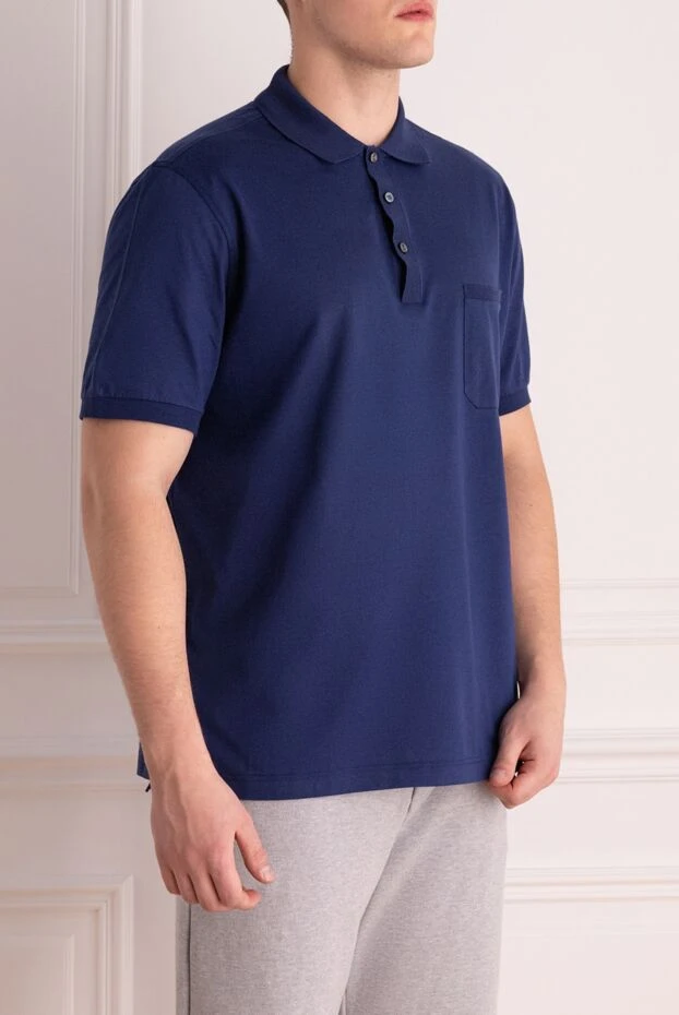 Brioni men's blue cotton polo shirt with chest pocket 197116 - photo 3